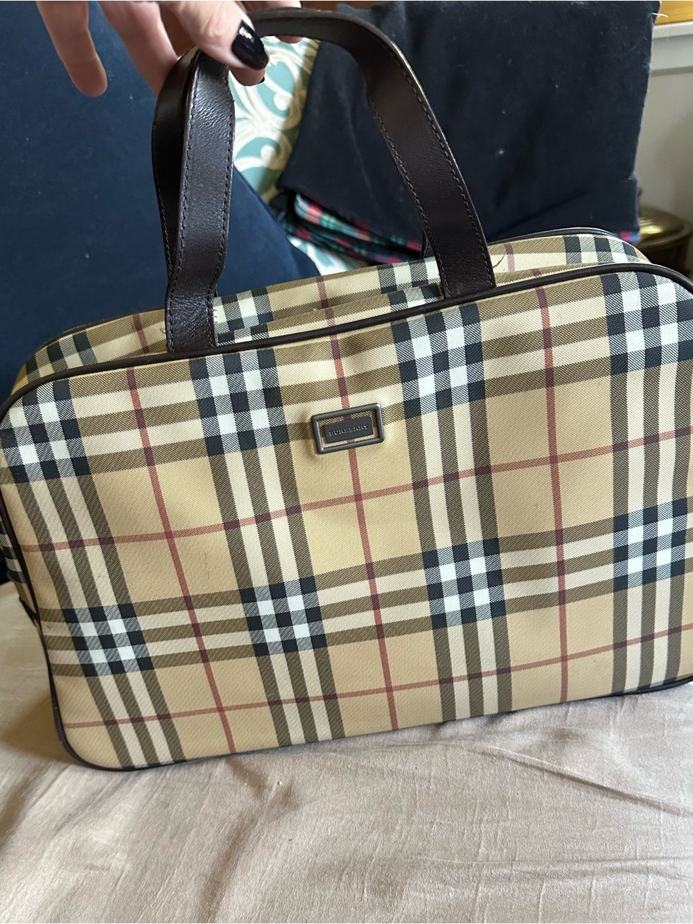Vintage Classic Burberry Plaid Travel Tote - Brown/Tan
